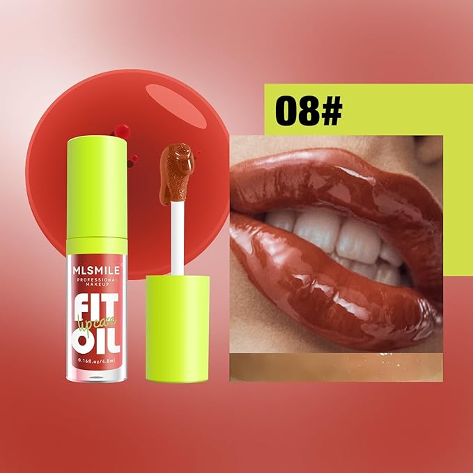 8 Colors Lip Oil Lip Glaze, Big Brush Lip