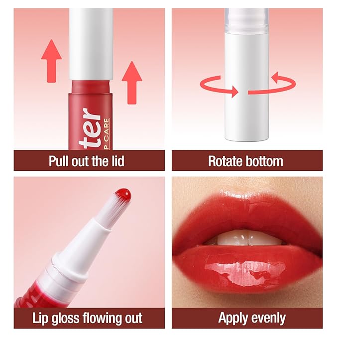 Glow Lip Oil Gloss +Lips Brush, High Pigmented Lip