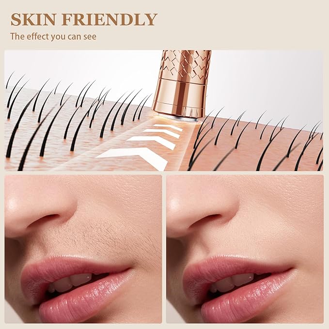 Facial Hair Removal for Women, Rechargeable Hair Removal Device, Painless Face Electric Razor/Shaver for Lip, Arms, Face, Peach Fuzz (Gold)