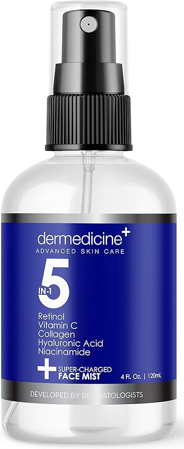 5 in 1 Super Charged Anti-Aging Face Mist w/Retinol, Vitamin C, Collagen, Hyaluronic Acid & Niacinamide | Hydrates, Refreshes & Brightens for a More Glowing Complexion | 4 fl oz, 120 ml