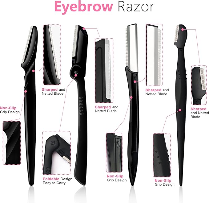 Eyebrow Razor Pack, Multipurpose Dermaplaning Face Razors for Women Facial Hair Removal/Exfoliating/Eyebrow Face Shavers/Peachfuzz, Bulk Straight Eyebrow Trimmers for Women