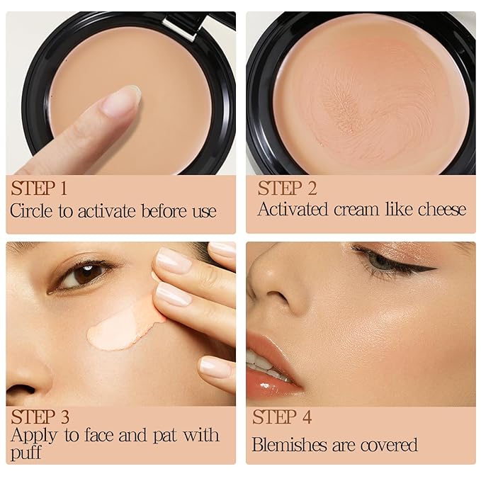 Powder Foundation,Long Wear Full Coverage Foundation with Sponge,Flawess Correcting Color