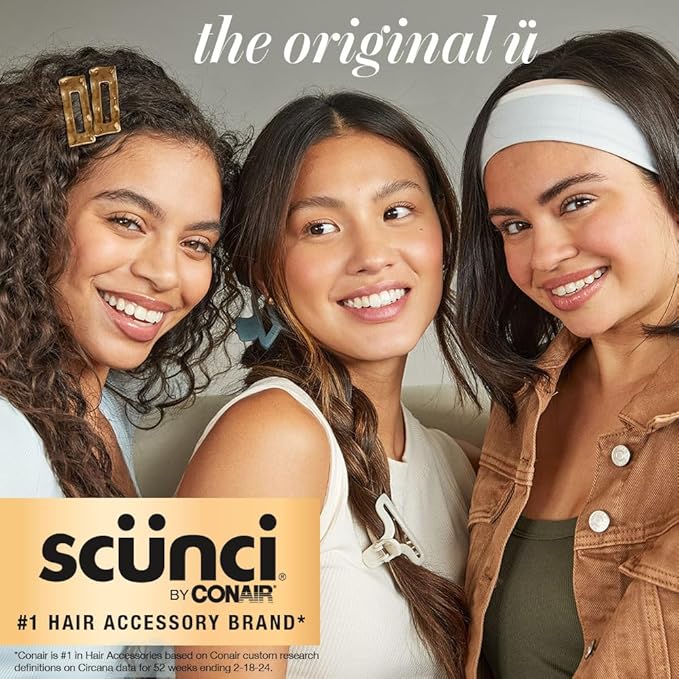 Scunci by Conair Hair 3-inch claw clips - hair accessories for women - Ideal for all hair types - trendy hair accessories - Beige, Black, Green -3 Count