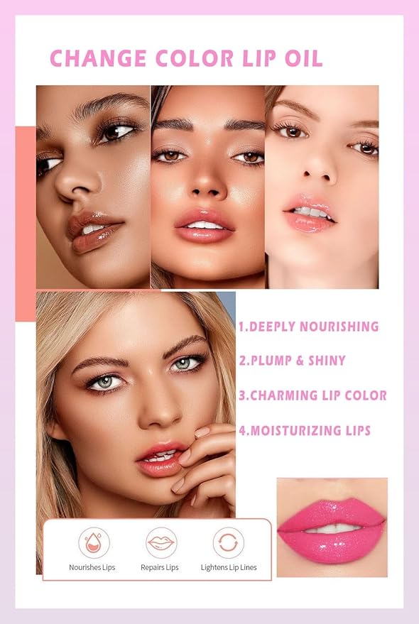 Magic Glitter Color Changing Lip Oil,Moisturizing Lip CareNon-Sticky
