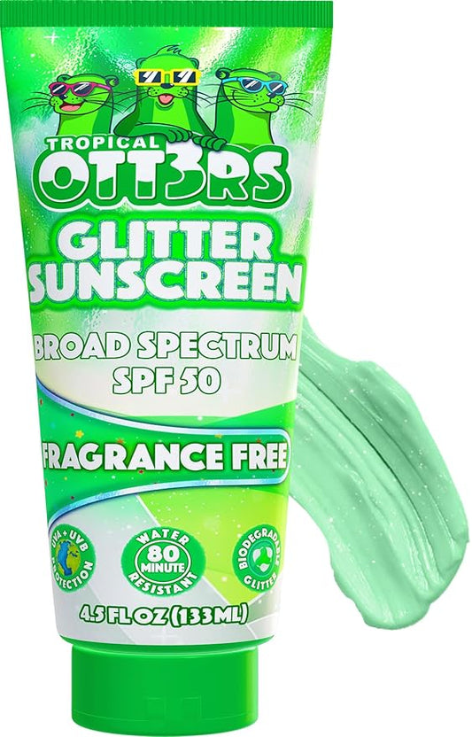 Glitter Sunscreen SPF 50 Lotion 4.5oz - Sparkle Sunscreen - Shimmer Sunscreen - Colored Sunscreen for Kids & Women - UVA/UVB Sunshine Protection + 80 Min Water Resistant - (No Fragrance) (USA Made)