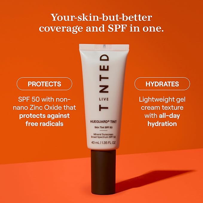 Live Tinted Hueguard Skin Tint SPF 50 - Tinted Mineral Sunscreen with Light-Medium Buildable Coverage With a Hydrating and Radiant Finish - Water and Sweat Resistant, 1.35 fl oz - Shade 09