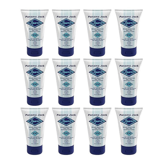 Panama Jack Sport Sunscreen Lotion - SPF 100, Broad Spectrum UVA/UVB Protection, Non-Greasy, PABA, Paraben, Gluten & Cruelty Free, 3 FL OZ (Pack of 12)