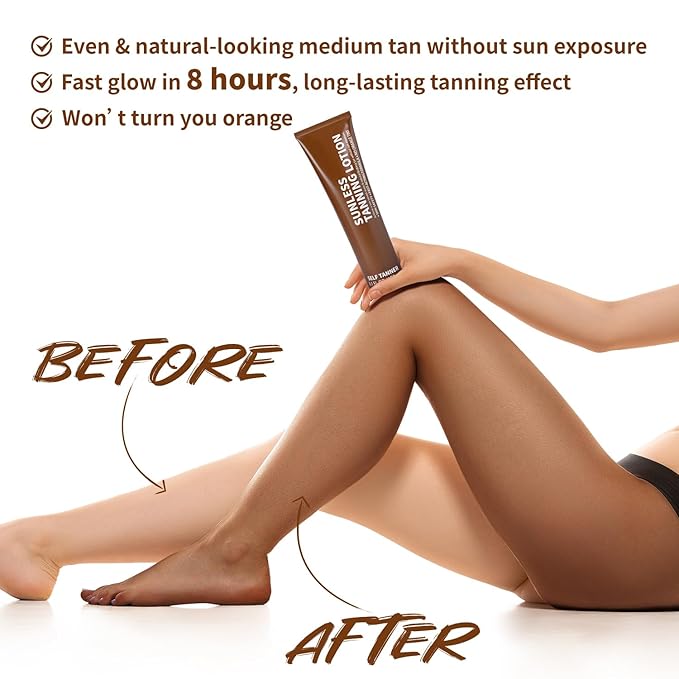 Self Tanning Lotion, Tube Squeezer Reusable for Easy Use, Body Hydrating Self Tanning Cream, Streak-Free, Fake Tan & Quick Tan for Natural-Looking Bronzer Glow for Women & Men