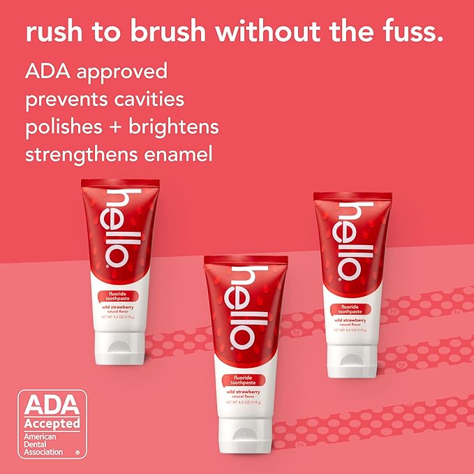 hello Wild Strawberry Kids Toothpaste with Fluoride, Strawberry Toothpaste for Kids, Safe for Ages 2 and Up, Helps Prevent Cavities, Strengthen Enamel, and Polishes Teeth, ADA Approved, 3 Pack, 4.2 Oz