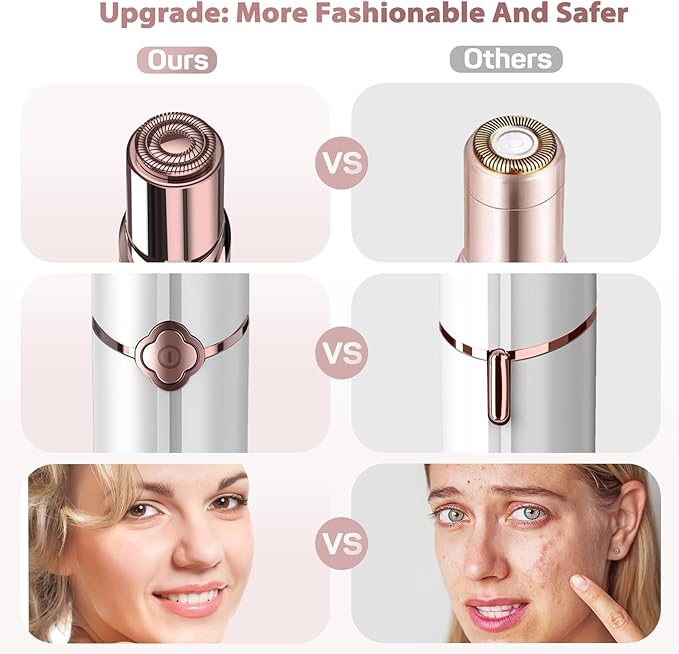 Womens Electric Razors for Facial Hair Removal - Rechargeable, 2 Replacement Heads - Painless Hair Trimmer for Lip, Mustache, Chin