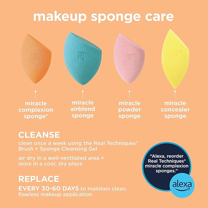 Real Techniques Ultimate Makeup Sponge Trio, Makeup Blending Sponges, For Liquid, Cream, & Powder Products, Powder & Foundation Sponges, Mini Makeup Sponge, Latex-Free Foam, Travel-Friendly, 3 Count
