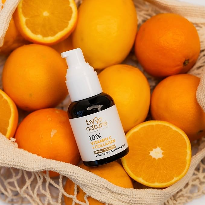 By Nature Gel Face Moisturizer - 10% Vitamin C + Collagen Peptide Brightening Moisturizer for Face and Neck - Energize and Hydrate Dull Skin + Fade Dark Spots - Dry Skin Face moisturizer Gel