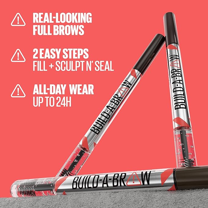 Maybelline Build-A-Brow 2-in-1 Brow Pen and Sealing Eyebrow Gel, Eyebrow Makeup for Real-Looking, Fuller Brows, Medium Brown, 1 Count