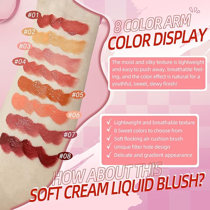 Liquid Blush for Cheeks, Soft Cream Blush with ELEGANT-Deep Rose