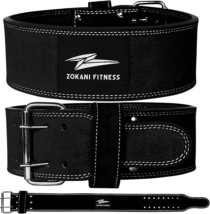 Zokani Thick Leather Weight Lifting Belt - 6MM 4-Inch Wide, 100% Leather 24" - 32", suede
