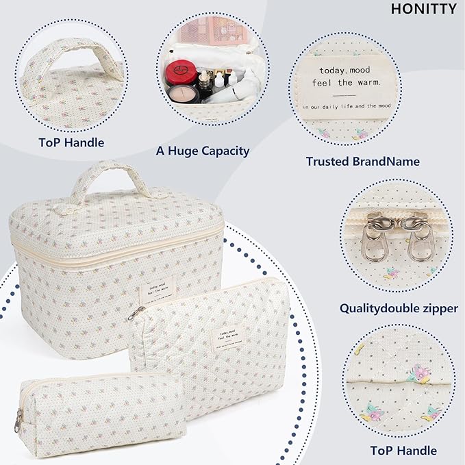 Makeup bag, quilted makeup bag,large