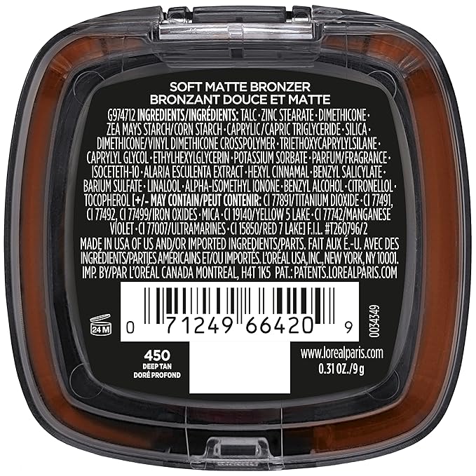 L'Oreal Paris Infallible Up to 24H Fresh Wear Soft Matte Longwear Bronzer. Waterproof, heatproof, Transfer, humidity and sweatproof, Deep Tan, 0.31 oz